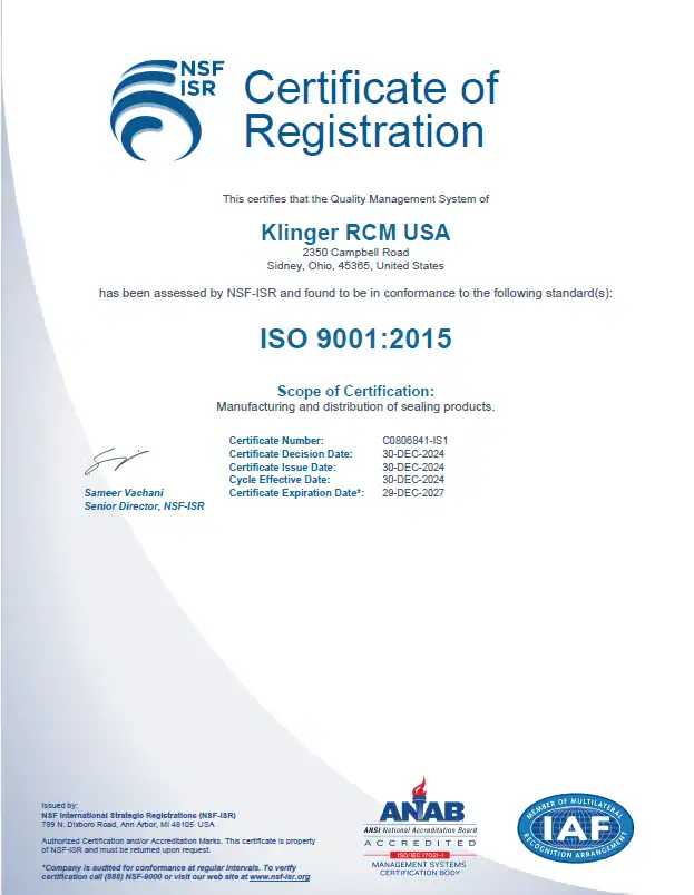 thumbnail klinger rcm usa iso certificate 12302025